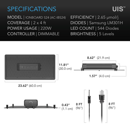 IONBOARD S24, Full Spectrum LED Grow Light 220W, Samsung LM301H, 2x4 Ft. Coverage