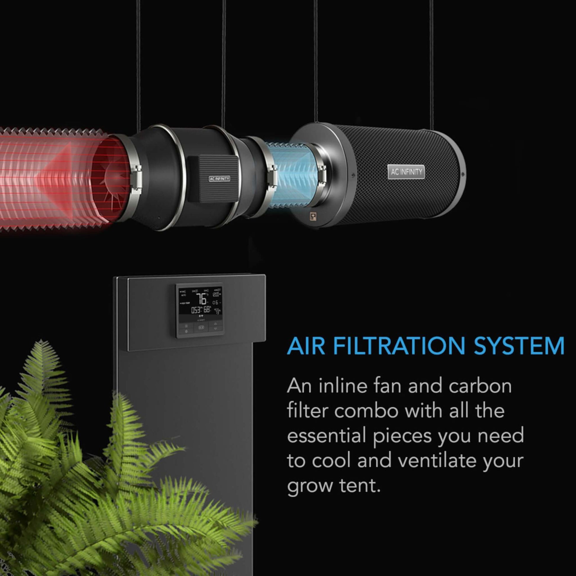 Fans and Combos - Air Filtration Kit PRO 4" Inline Fan Carbon Filter and Ducting