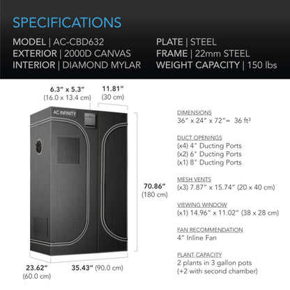 Grow Tents - CLOUDLAB 632D, 2-in-1 Advance Grow Tent 3x2