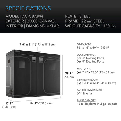 Grow Tents - CLOUDLAB 894, Advance Grow Tent 8x4