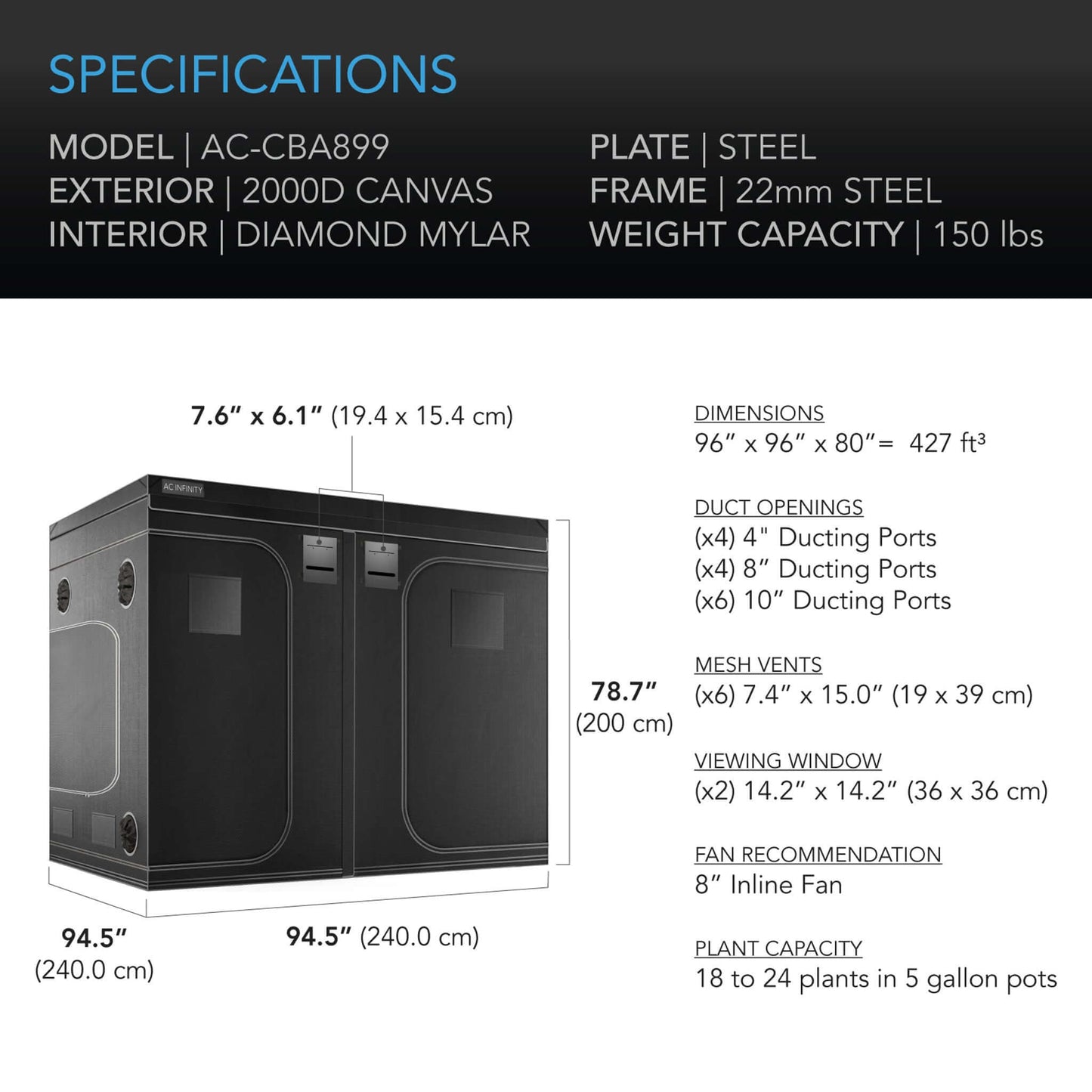 Grow Tents - CLOUDLAB 899, Advance Grow Tent 8x8