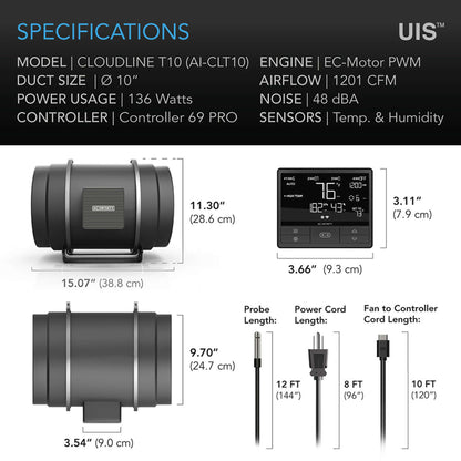 Fans and Combos - CLOUDLINE PRO T10, Quiet Inline Duct Fan System