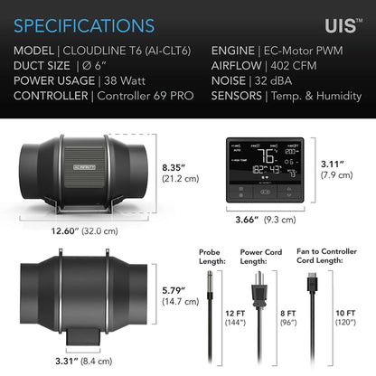 Fans and Combos - CLOUDLINE PRO T6, Quiet Inline Duct Fan System