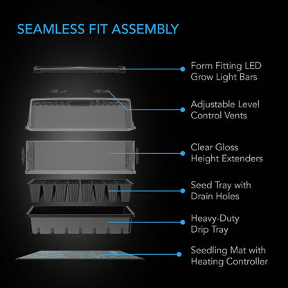 Environmental Controls - Humidity Dome, Germination Kit with Seedling Mat and LED Grow Light Bars, 5x8 Cell Tray