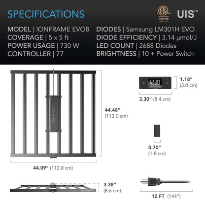 Lighting - IONFRAME EVO8, Samsung LM301H EVO Commercial LED Grow Light, 730W, 5x5 ft.