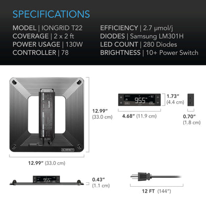 Lighting - IONGRID T22, Full Spectrum LED Grow Light 130W, Samsung LM301H, 2x2 Ft. Coverage