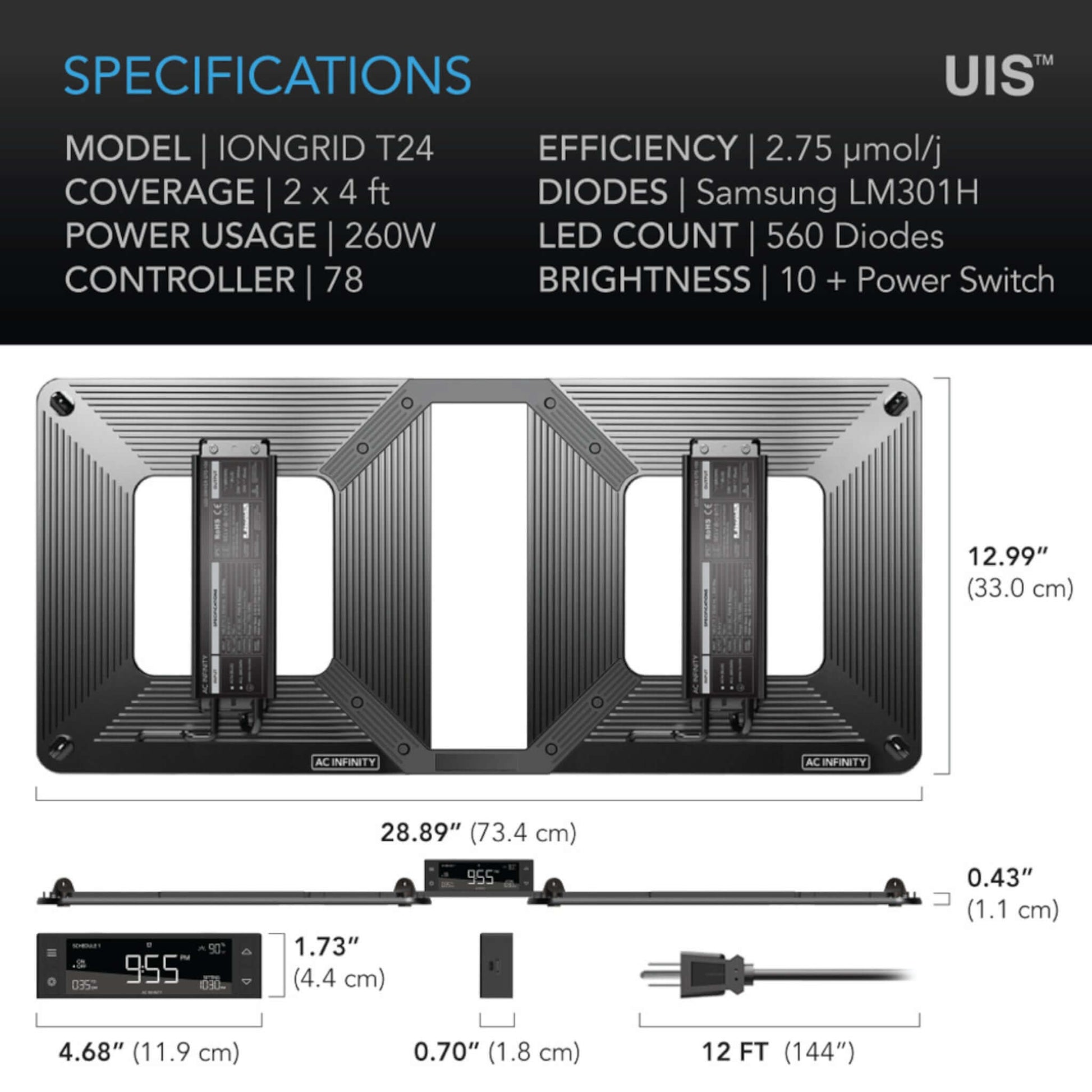 Lighting - IONGRID T24, Full Spectrum LED Grow Light 260W, Samsung LM301H, 2x4 Ft. Coverage