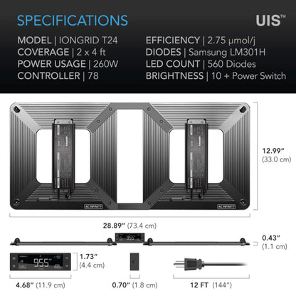 Lighting - IONGRID T24, Full Spectrum LED Grow Light 260W, Samsung LM301H, 2x4 Ft. Coverage